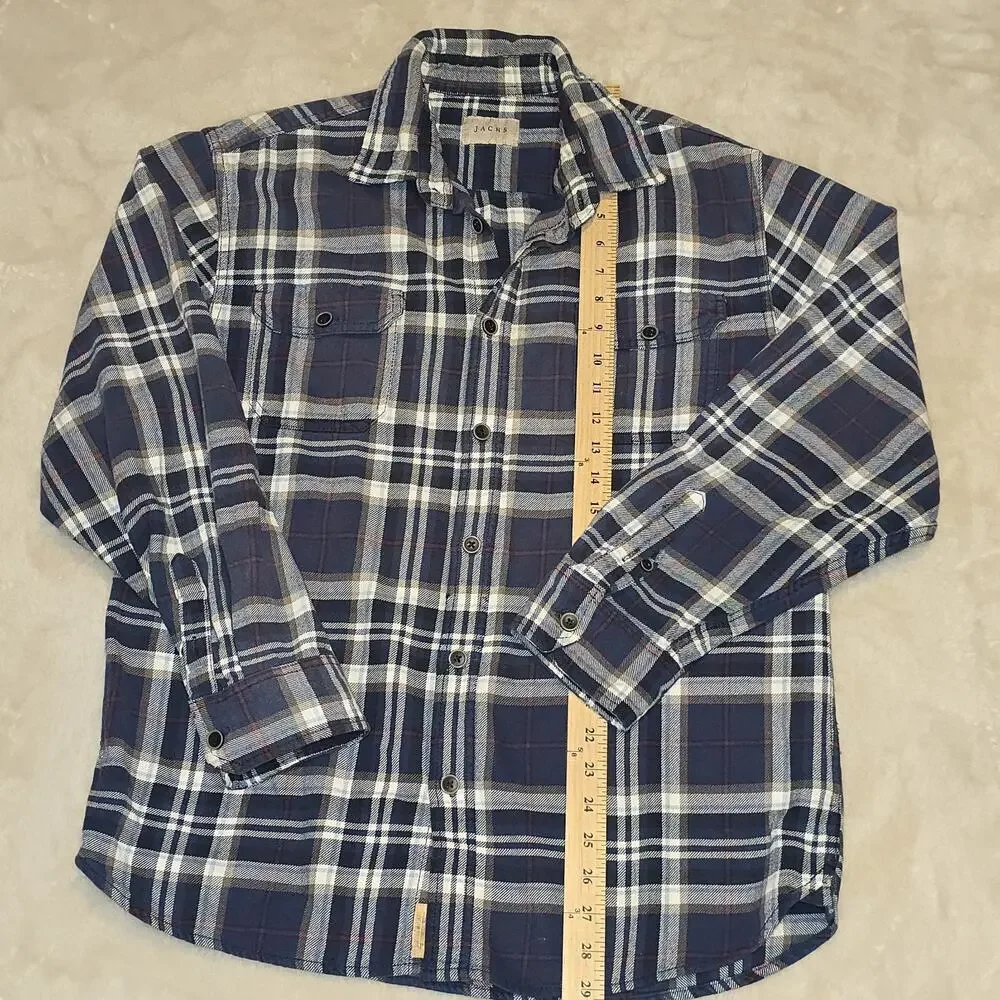 Jachs Men’s Flannel Shirt Blue Plaid Long Sleeve Button Front Casual Size M